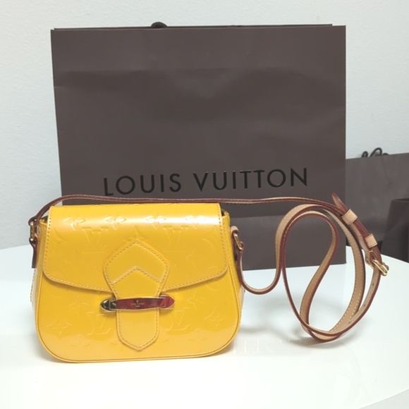 💕Rare LOUIS VUITTON Monogram Vernis Bellflower PM yellow leather Cross body BAG - Picture 7 of 16
